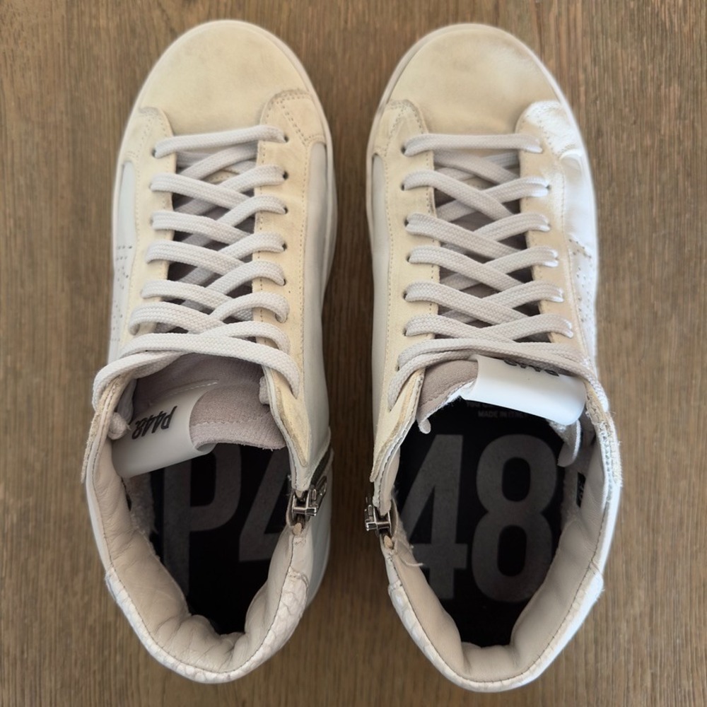 P448 White Leather John Italian Designer High Top Casual Sneakers-Size US‎ 8.5 - Picture 8 of 12